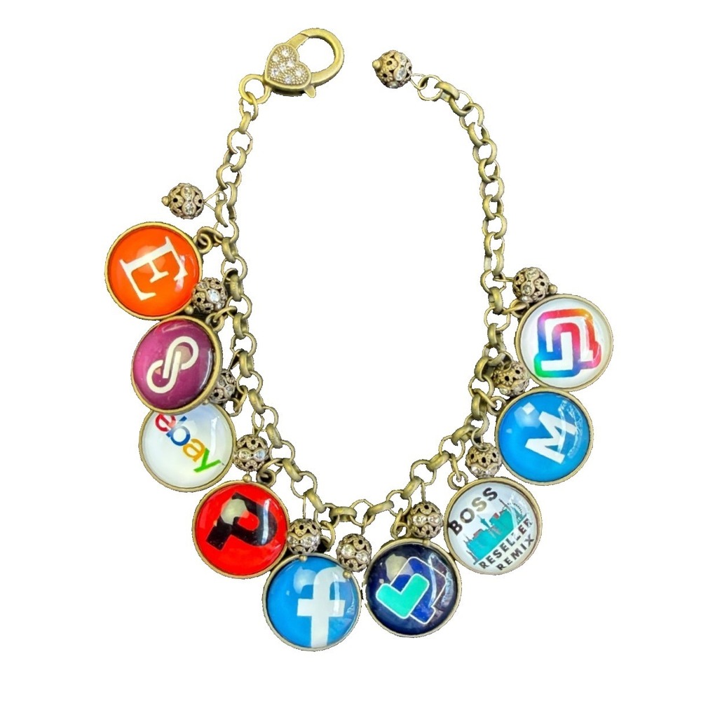 Reseller Charm Bracelet Boss Remix Logo Colorful Rhinestone Glass Influencer NEW